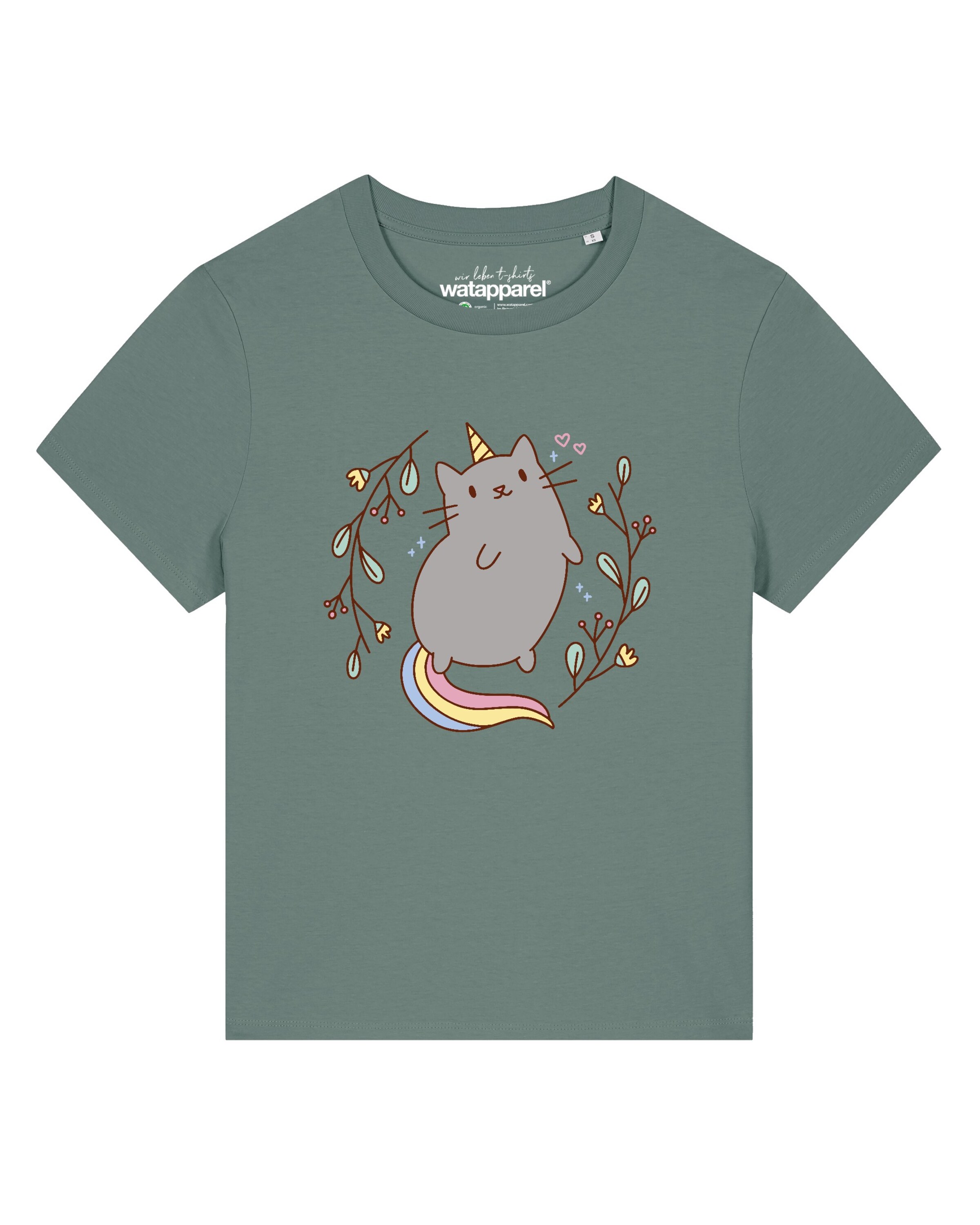 

Watapparel Футболка 'Unicorn Cat' в зеленом цвете, Зеленый, Watapparel Футболка 'Unicorn Cat' в зеленом цвете