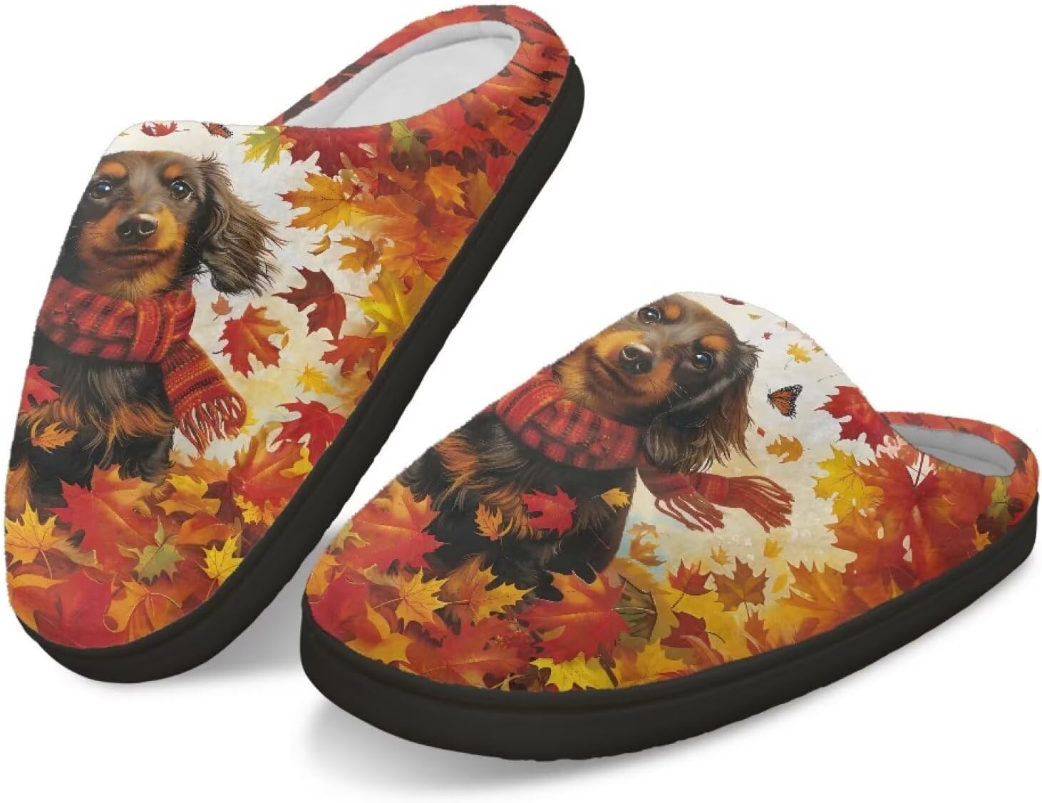 

Тапочки с памятью формы GIFTPUZZ для женщин и мужчин, осенние домашние тапочки, надеваются без застежек, можно стирать в машине, размер 4-12, Dog Leaves