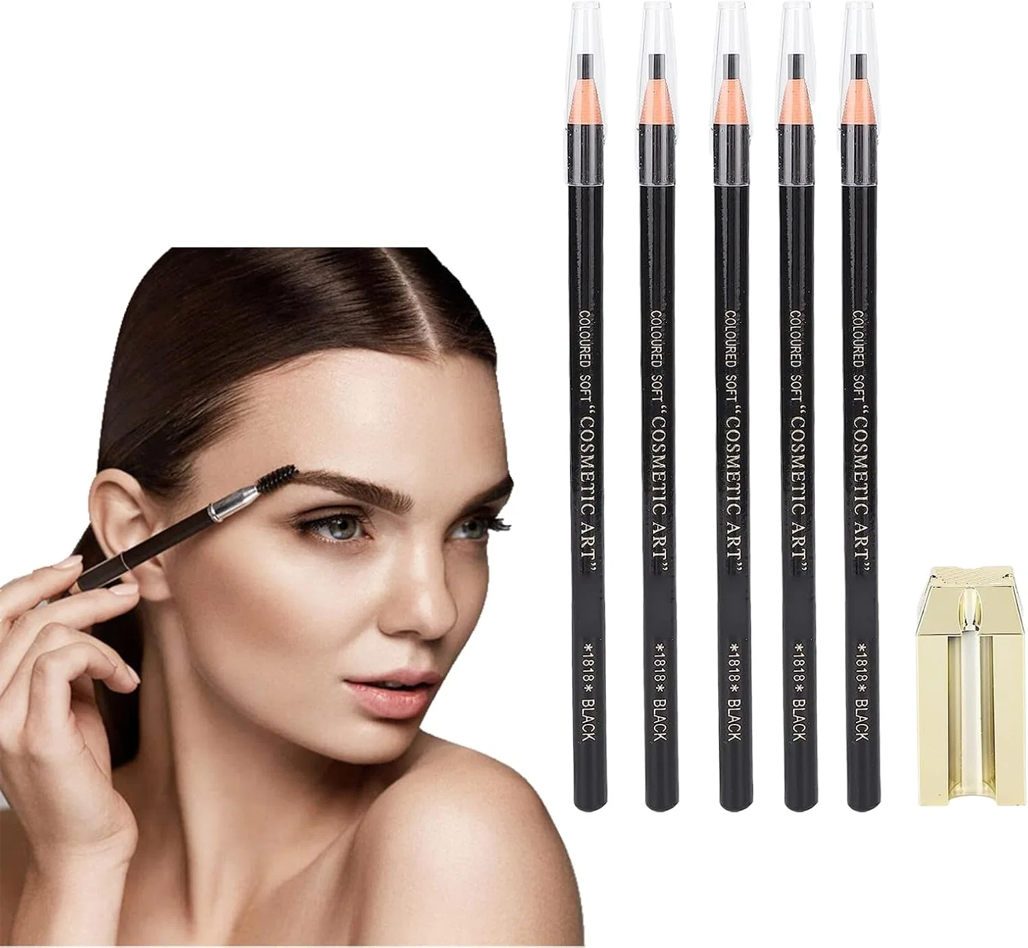 Набор из 5 карандашей для бровей и точилки 4-в-1 Brrnoo, Black Eyebrow Pencil
