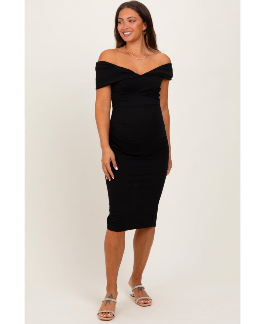 

Черное облегающее платье миди для беременных с открытыми плечами Pinkblush, Black