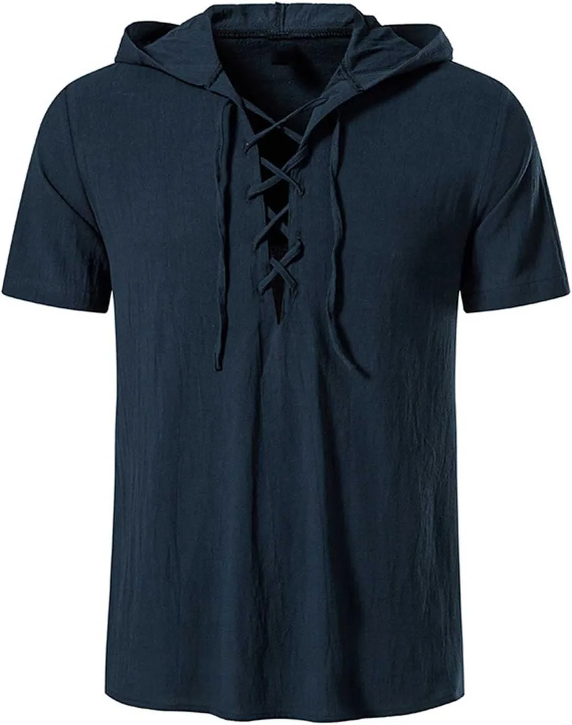 

Мужская хлопковая льняная рубашка с капюшоном и шнуровкой