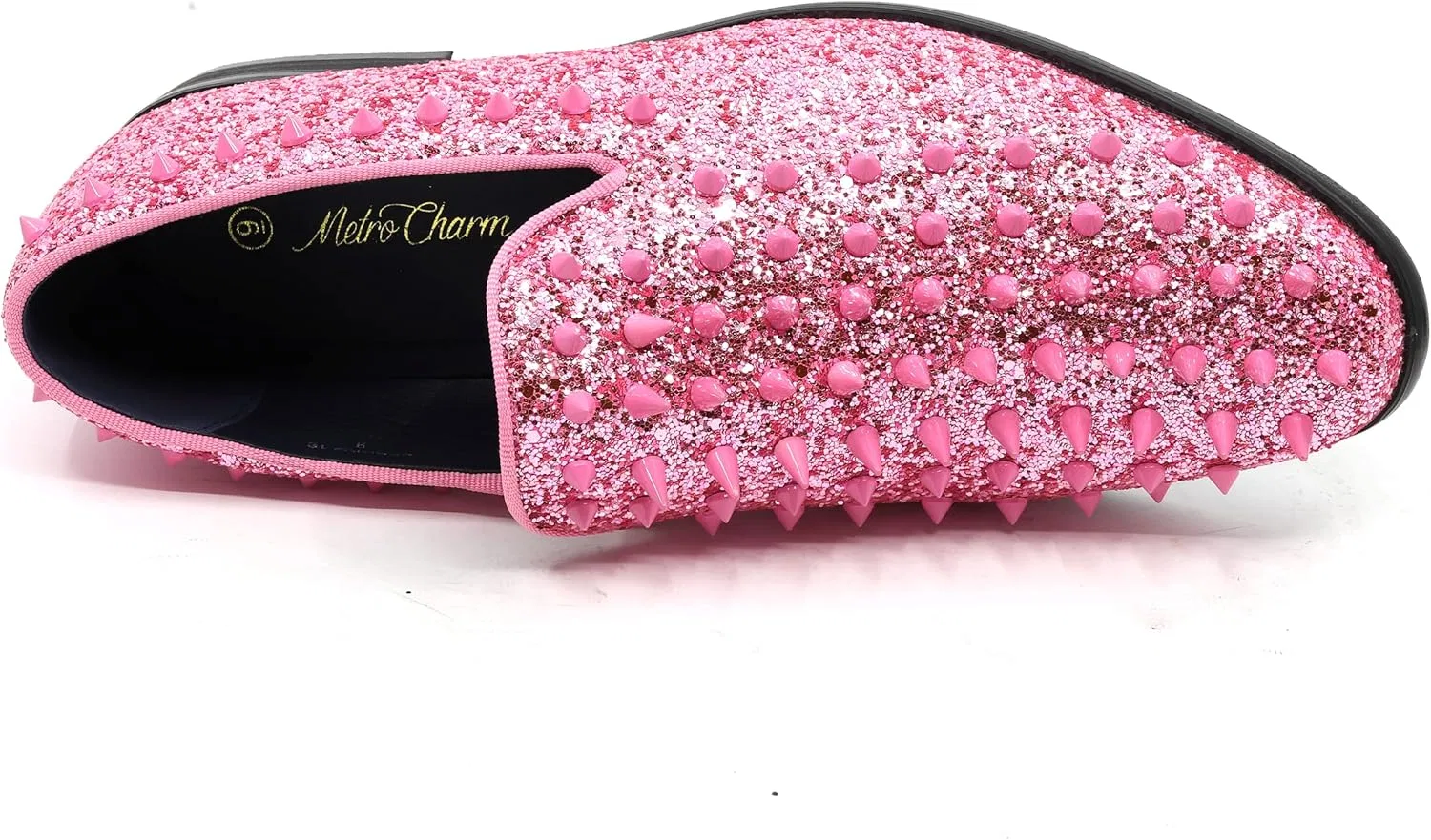 Мужские модные лоферы-смокинги Metrocharm с блестками и пайетками, модель SM-16, Pink — фото 4