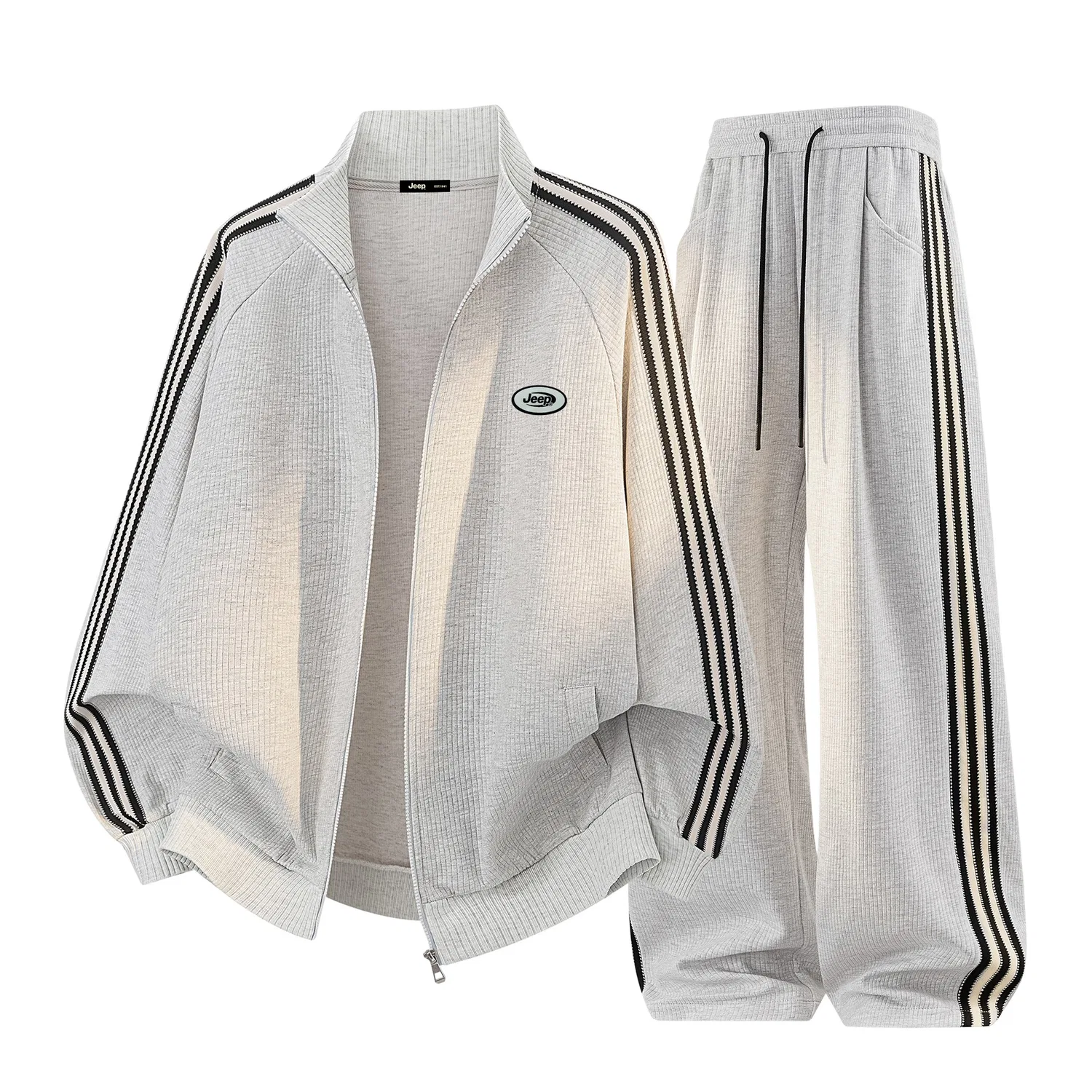 Детский комплект из свитшота и брюк с воротником-стойкой Jeep, Retro Street Style, White Grey