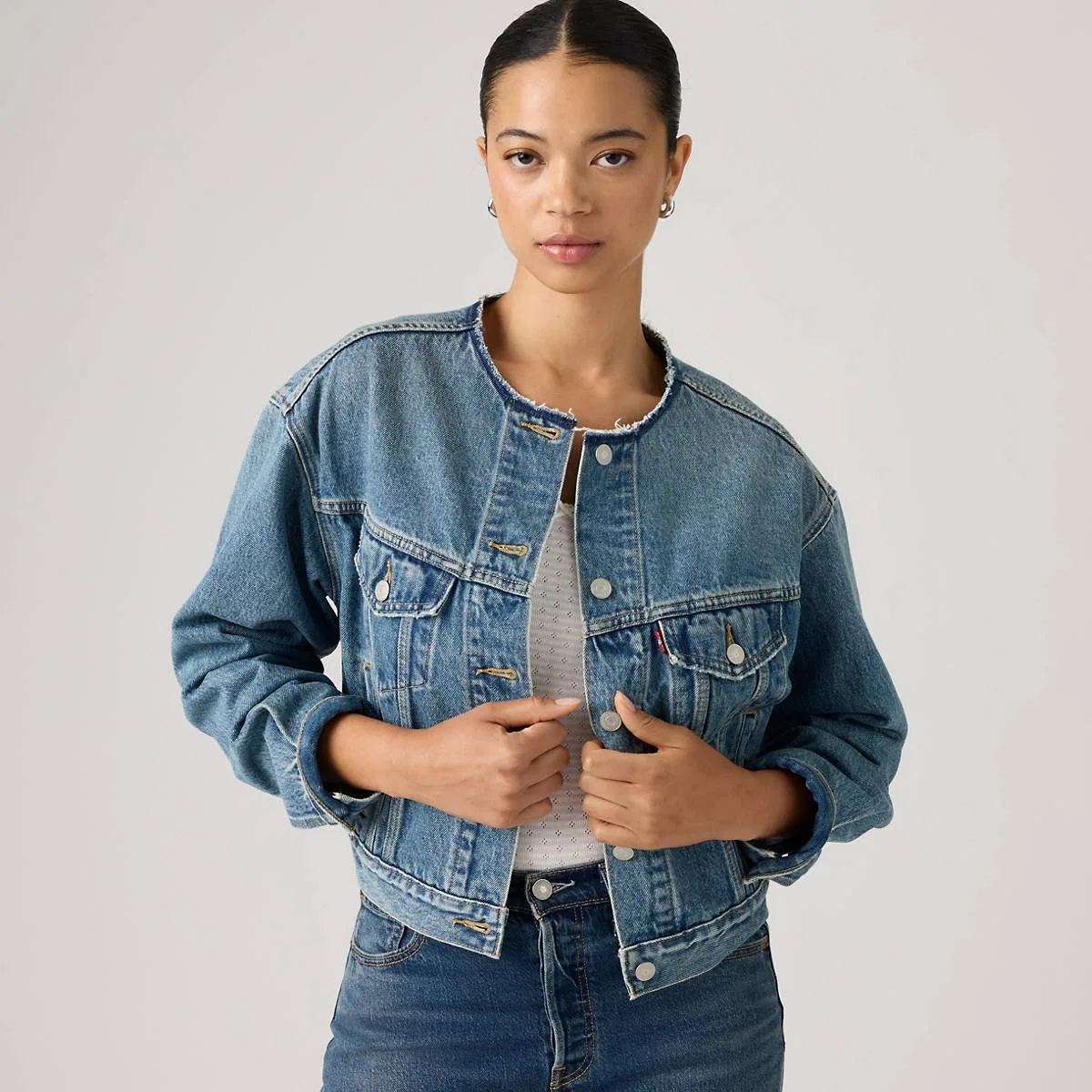 Укороченная куртка-бомбер без воротника в стиле 90-х Levi's, Craft Room Trucker - Medium Wash