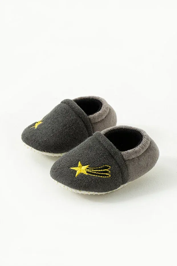 Детские пинетки с вышивкой звездочка Anti-Slip sole star embroidered velvet elastic baby booties Yummy Kids, Gray