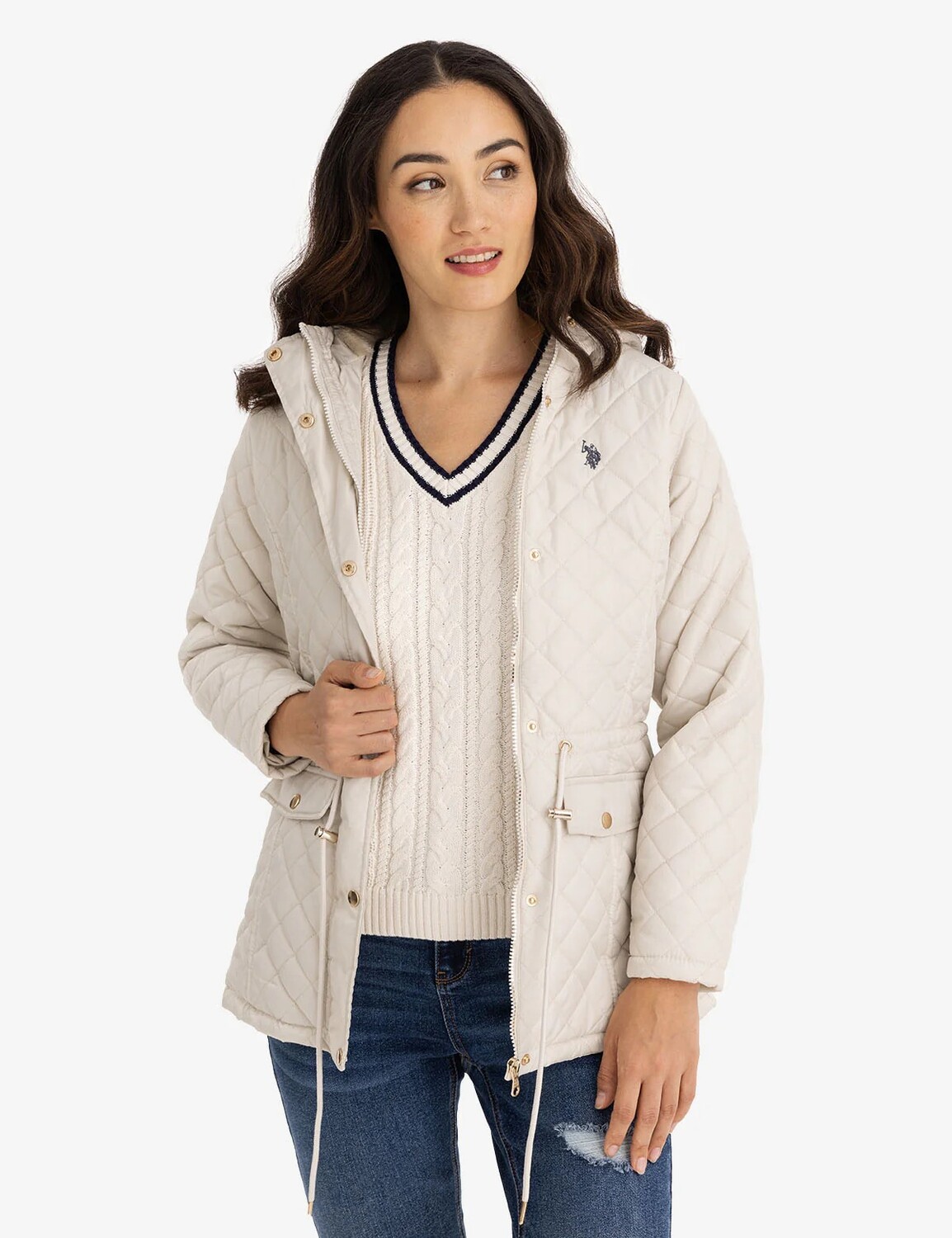 

Куртка U.S. Polo Assn. Cozy Quilted Hooded, серо-бежевый