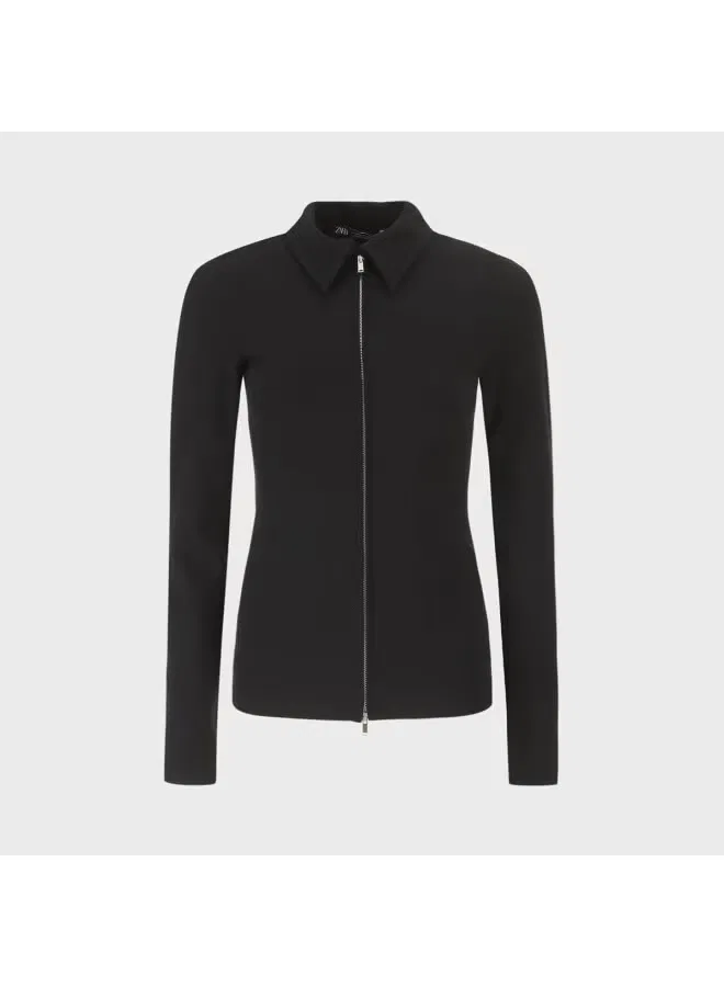 Блузка с длинным рукавом и застежкой-молнией Zara, черный — фото 2
