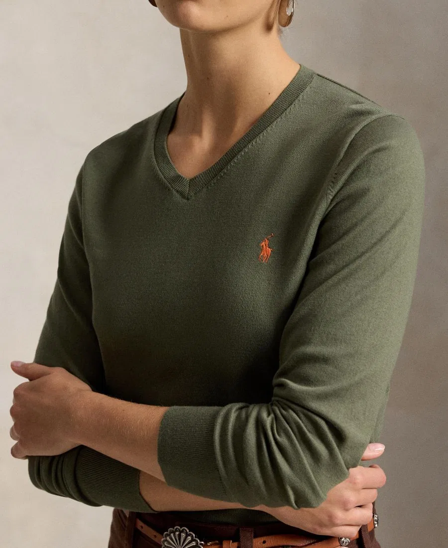 Женский свитер V-образным вырезом Polo Ralph Lauren, Dense Olive — фото 3