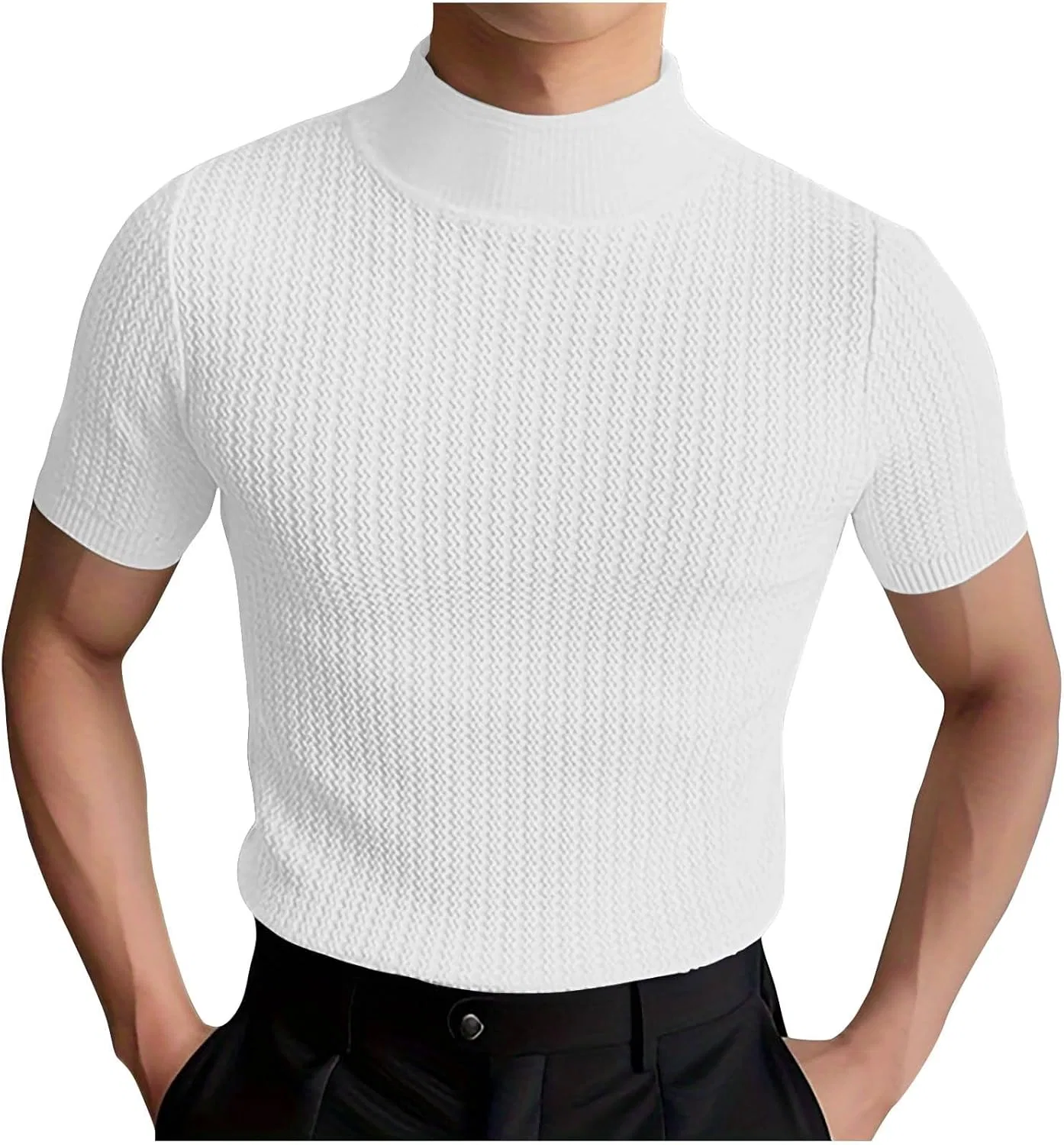 Мужская летняя дышащая рубашка поло с коротким рукавом, White-1