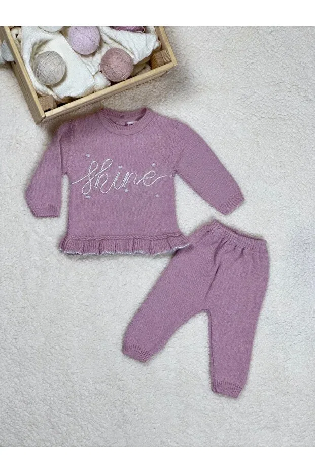 Детский комплект для девочек с блестками Emins baby girl filter shine written skirt frilly sweater elastic pants knitwear top and bottom set E&S Emin'S, Pink