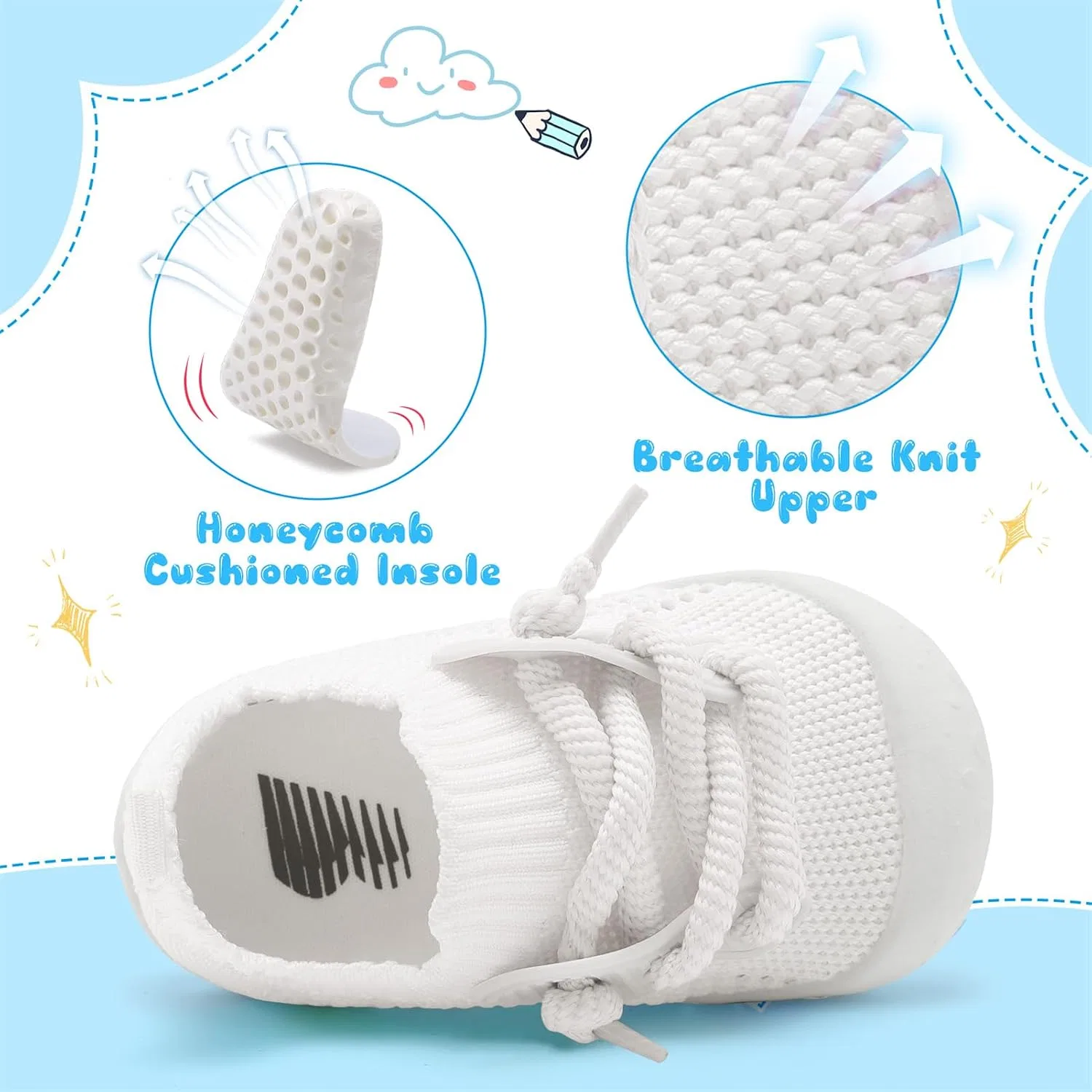 Детские кроссовки для девочек с широким носком BARERUN, White — фото 3