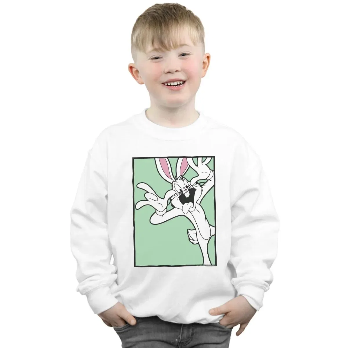 Детский свитшот с принтом Bugs Bunny Funny Face Looney Tunes, White