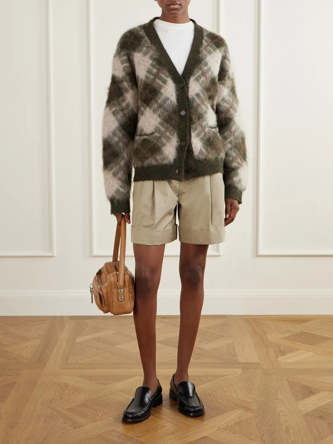 Кардиган из смесовой мохеровой шерсти с интарсией Katch Acne Studios, бежевый — фото 2