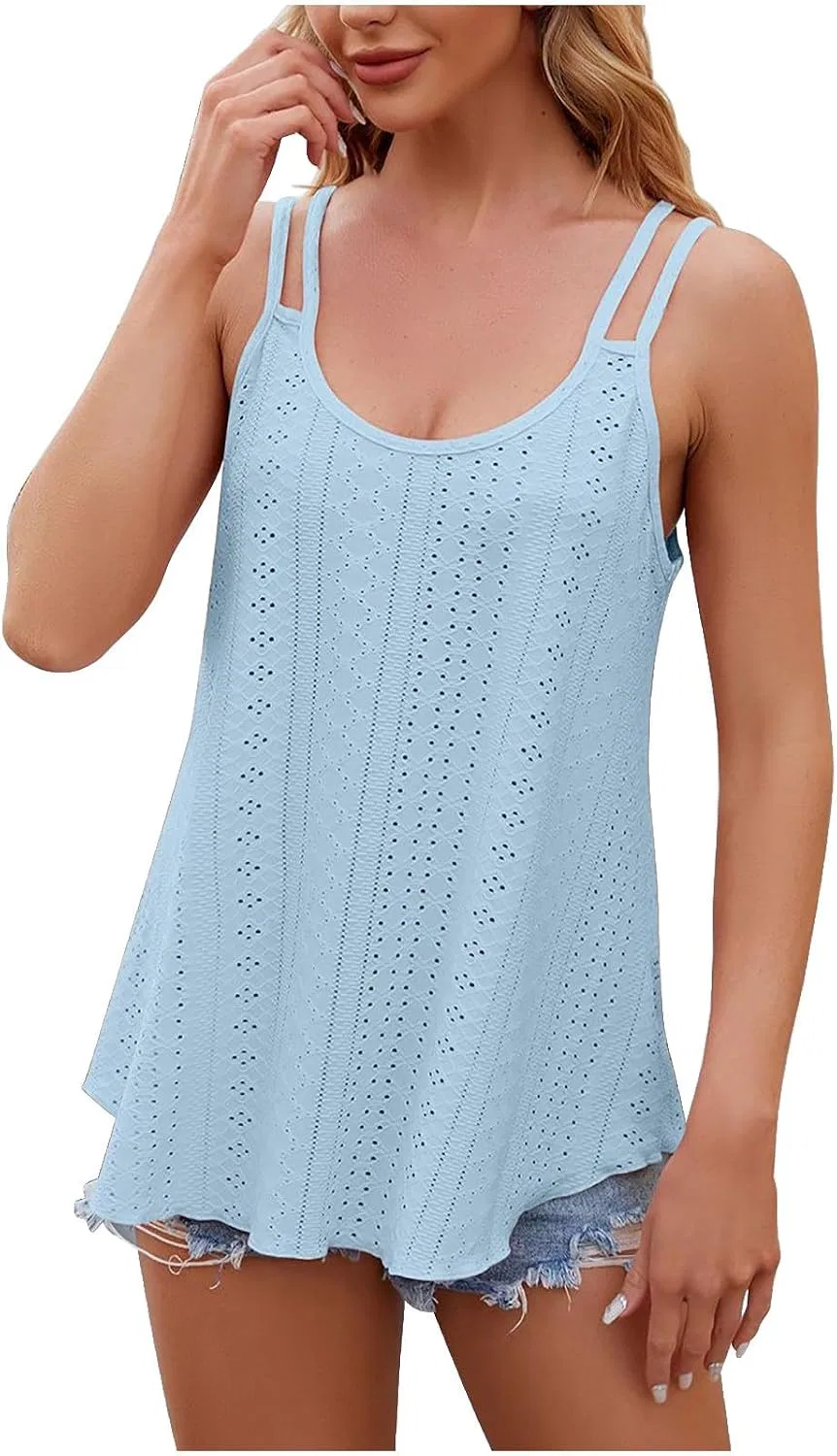 Женская летняя майка с вышивкой, свободная, V-образный вырез, Light Blue