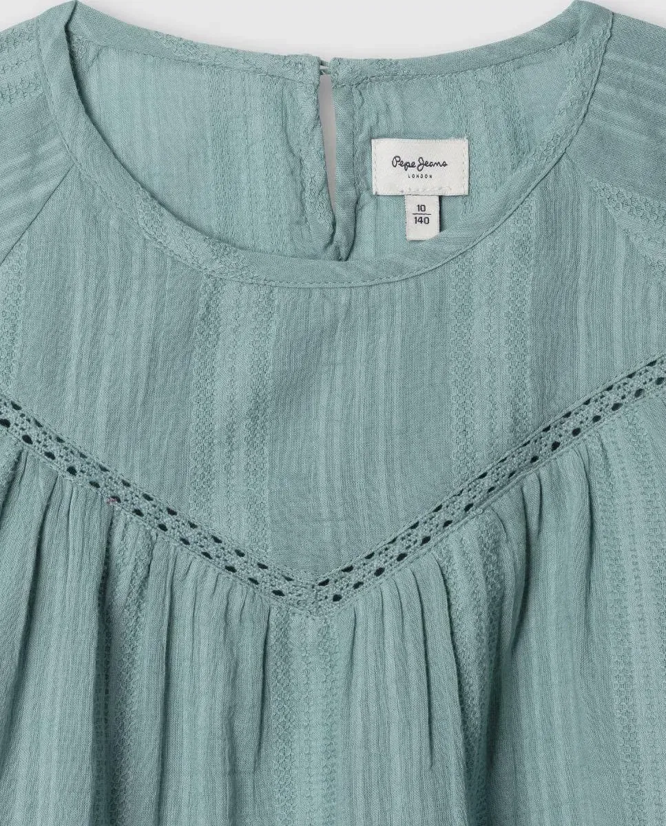 Детская блуза для девочек с кружевом Heloise Pepe Jeans, Verde Agua — фото 3