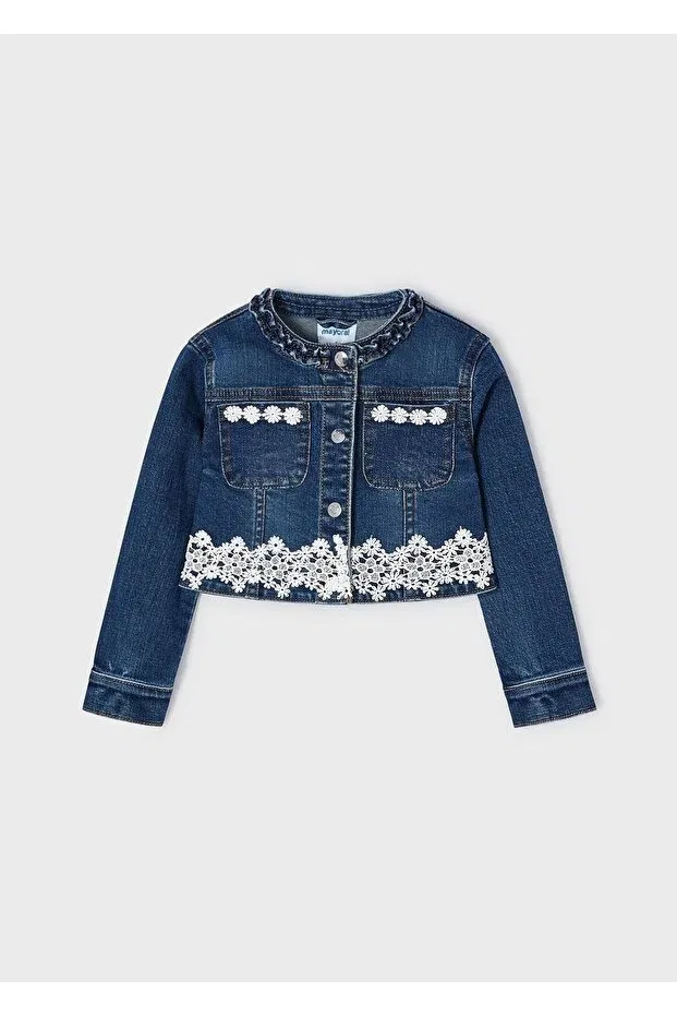 Детский джинсовое пиджак для девочек вышитый Mayoral, Navy Blue — фото 2