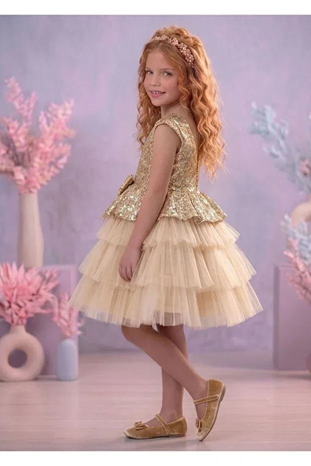 Детское платье для девочек с пайетками Delfini Kids, Gold — фото 3
