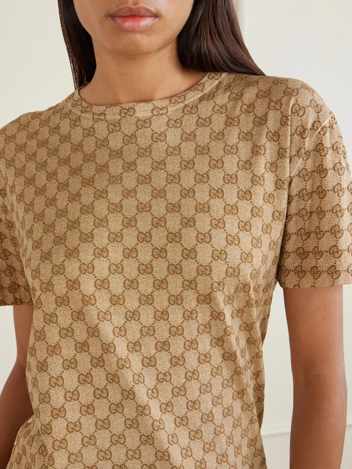 Футболка из хлопкового джерси с жаккардовым узором GG Supreme Gucci, бежевый — фото 4