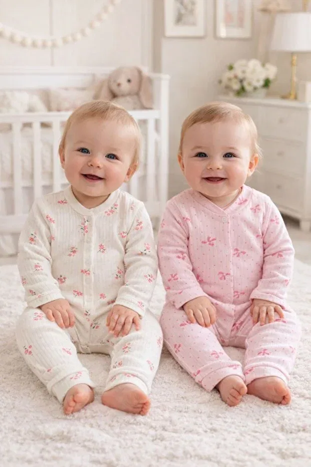 Детский комплект для новорожденных без манжет с принтом Yukobaby Bebeğiniz Için En Doğalı, Pink & White