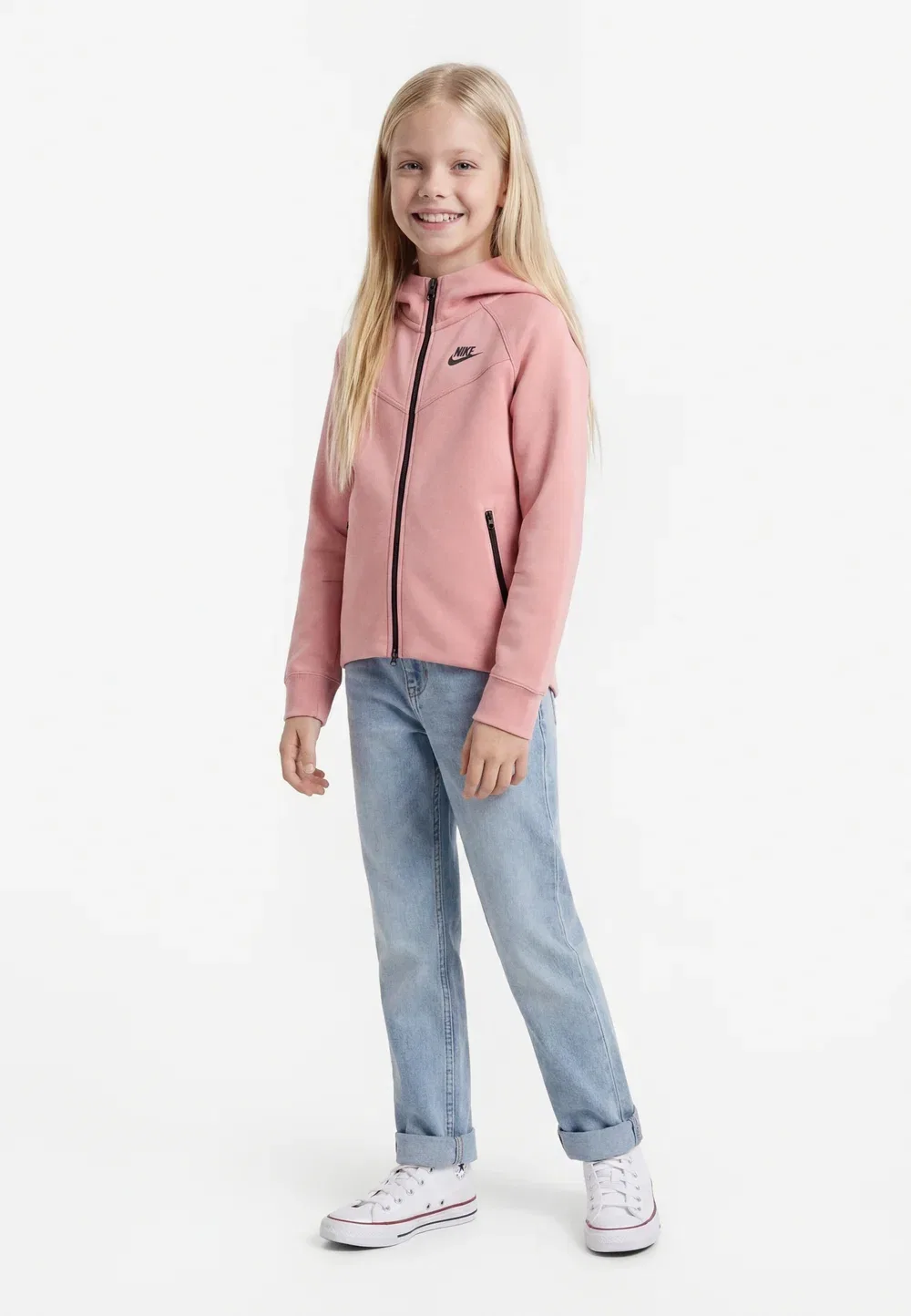 G nsw tch flc hd fz ls - pd - толстовка на молнии Nike Sportswear, Pink Rise/Black/
