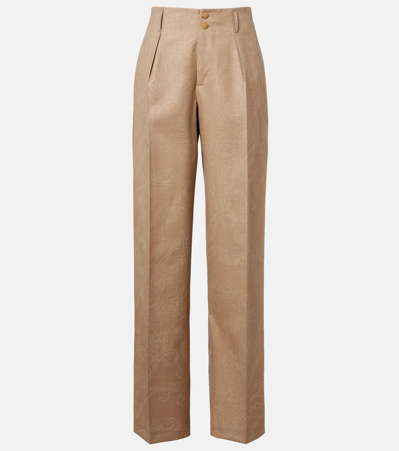 Шерстяные прямые брюки из жаккарда ETRO, бежевый