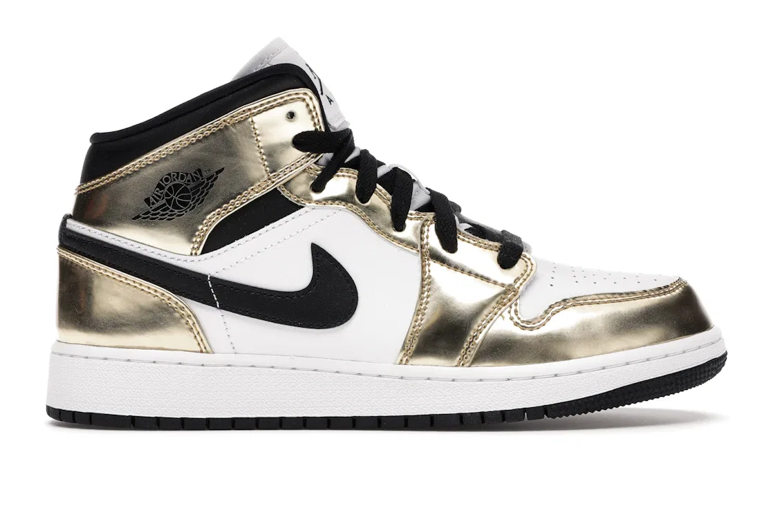 Детские кроссовки для мальчиков с металлическим золотом Jordan 1 Mid Jordan, Metallic Gold/Black-White-Black