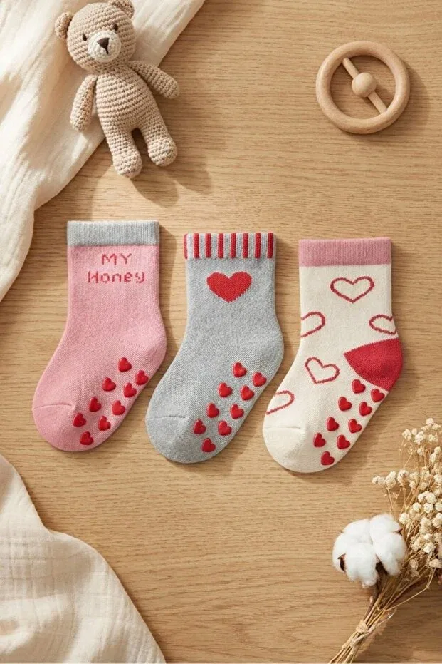 Детский комплект носков для девочек с рисунком Katia&Bony, White/Grey/Pink