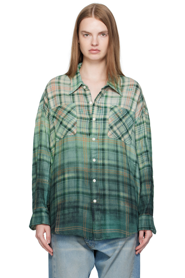 

R13 Зеленая рабочая рубашка с высоким воротником