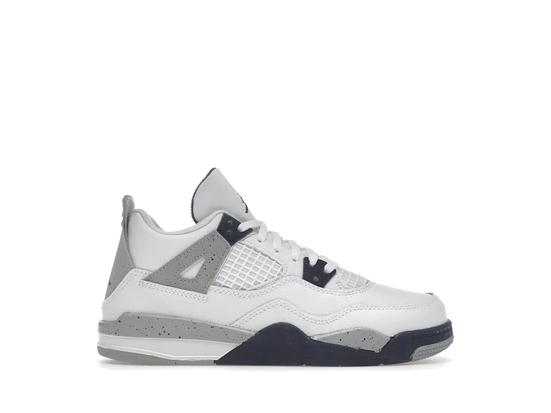 Детские кроссовки с верхом из белой кожи Midnight Navy Jordan 4 Retro Jordan, White/Midnight Navy/Light Smoke Grey/Fire Red