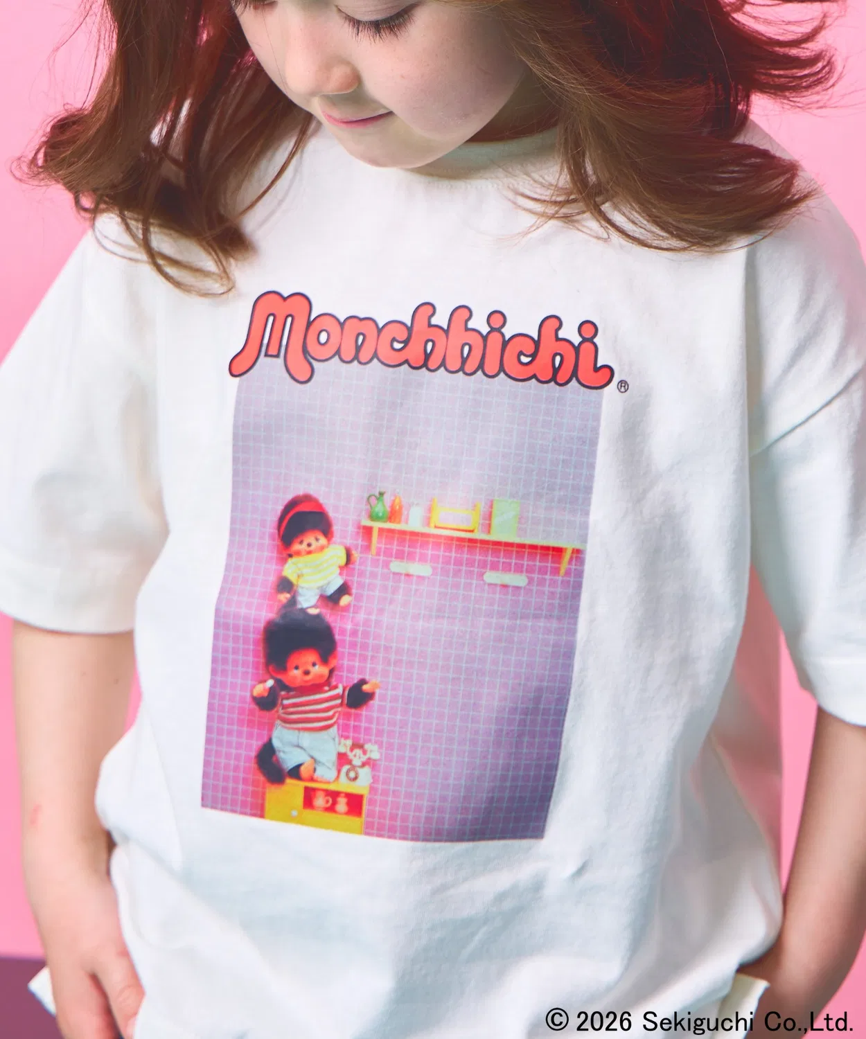 Детская футболка с принтом Monchhichi Retro Assort Half Sleeves pairmanon, Charcoal Grey — фото 2