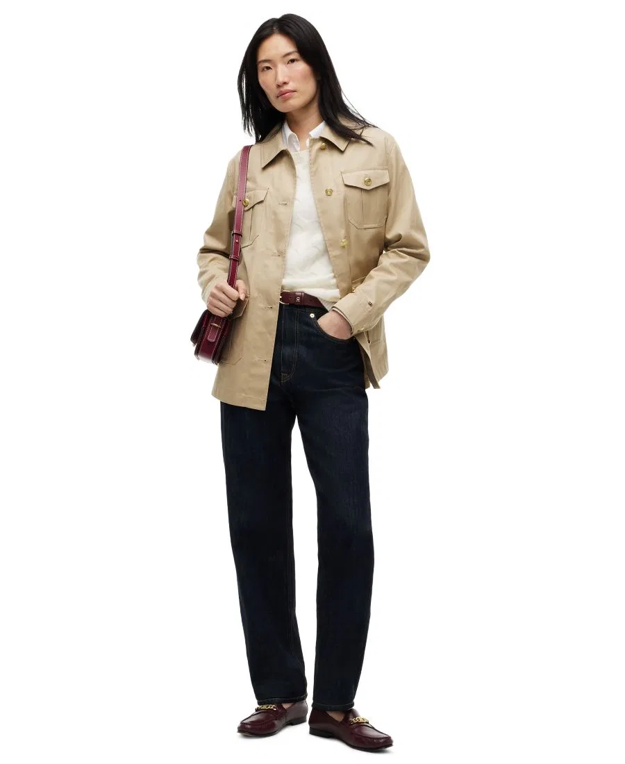 Женское хлопковое пальто с поясом, модель Collared Utility Field Jacket Tommy Hilfiger, Beige — фото 2
