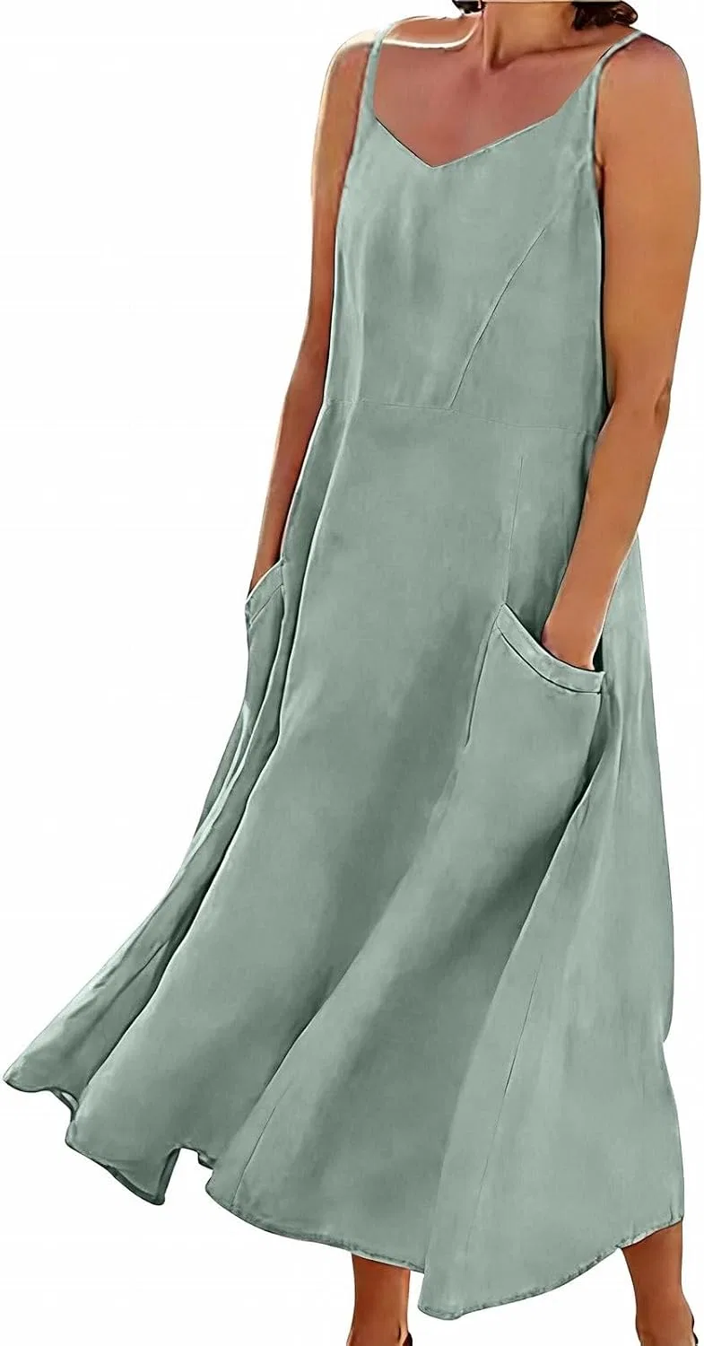 Женский летний сарафан макси V-образный вырез без рукавов, Mint Green — фото 2