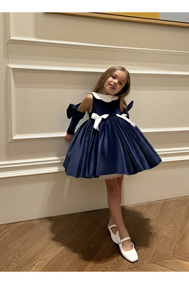 Детское платье для девочек бархатное Asel Kids, Navy Blue — фото 2