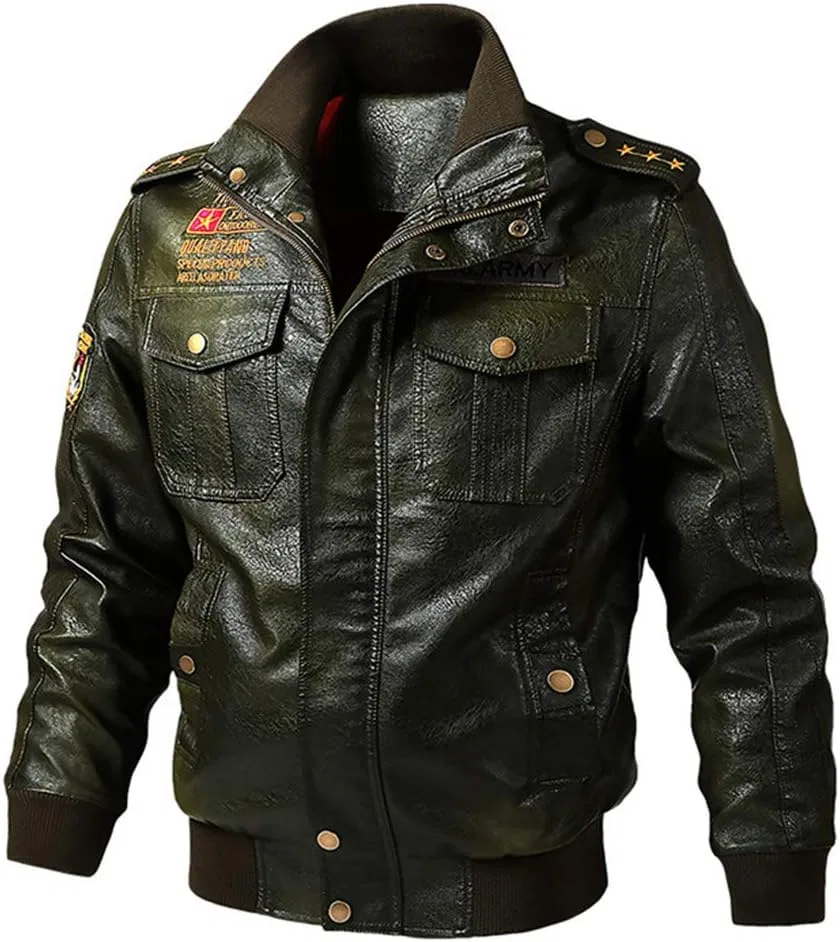 Мужская куртка из кожзама с принтом, модель Motorcycle Jackets, зелёный