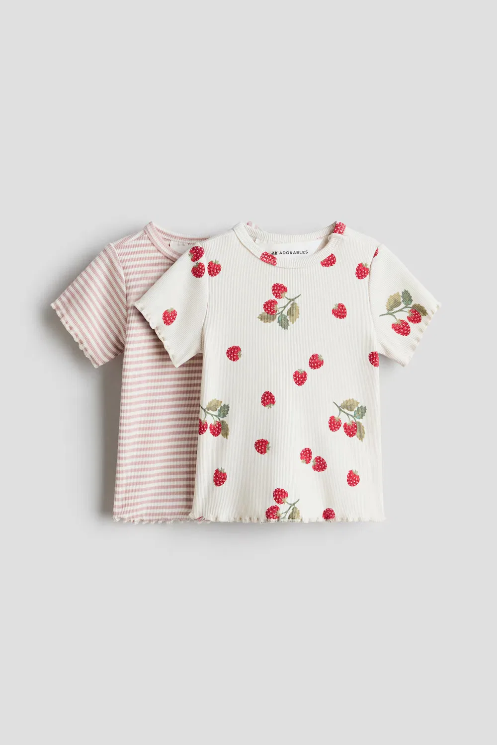 Комплект из 2 ребристых хлопковых рубашек H&M, Cremefarben/Himbeeren