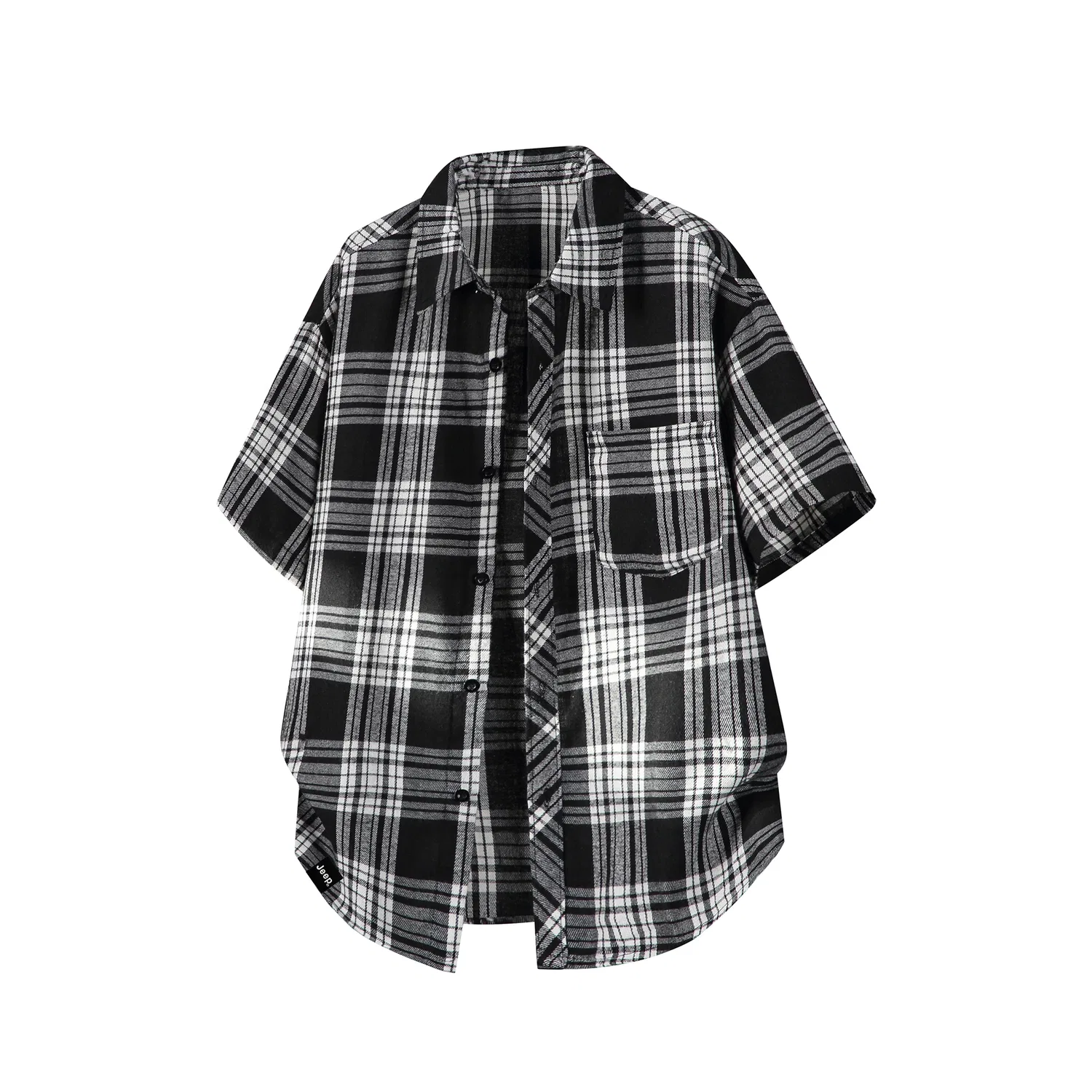Детская рубашка с воротником, прямого кроя, из тонкой ткани, Jeep, Black White Plaid