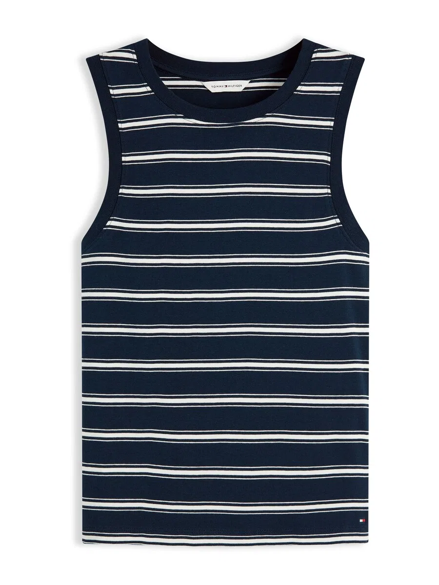 Топ TOMMY HILFIGER 'Stripe Slim Tank' темно-синего цвета