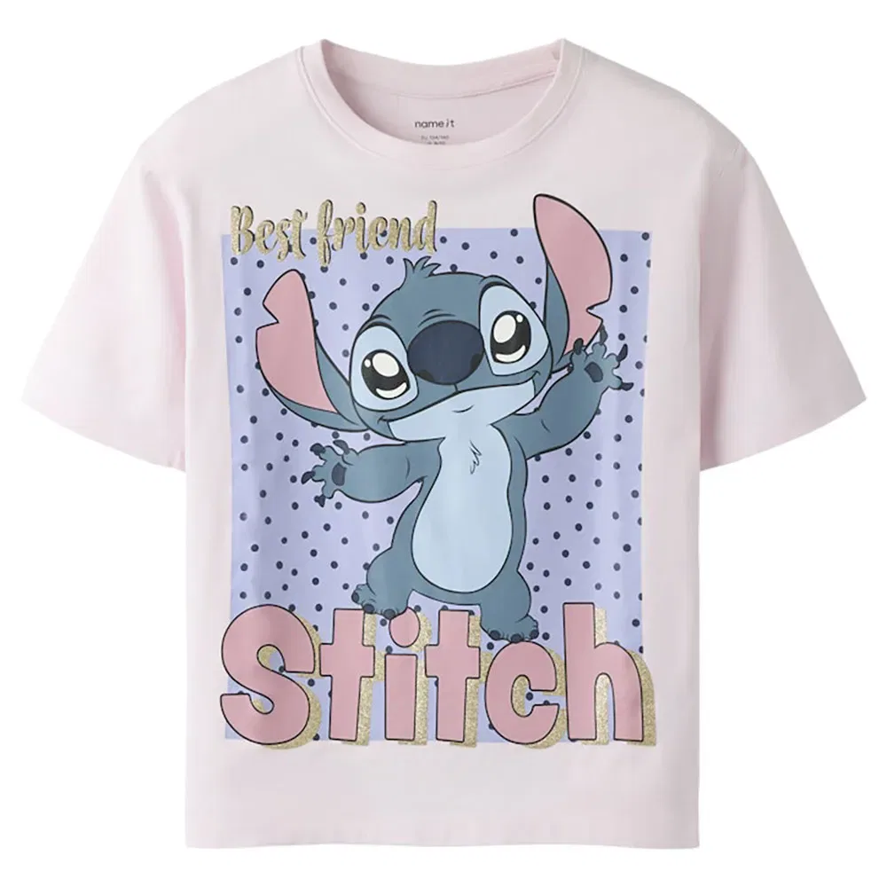 Детская футболка с коротким рукавом с принтом Stitch Name it, Pink