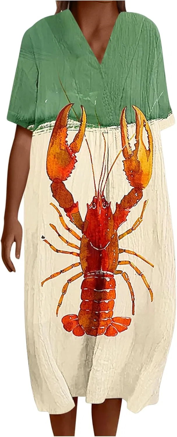 Женское летнее платье макси с принтом Fish Graphic, Multicolor