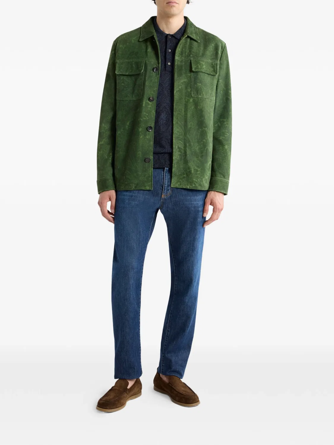 Замшевая куртка с цветочным узором ETRO, зеленый — фото 2