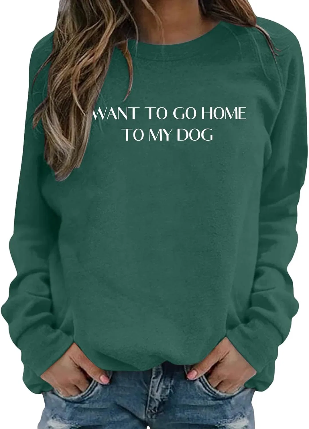 Женский свитшот с принтом I Want To Go Jone To My Dog, зелёный — фото 3