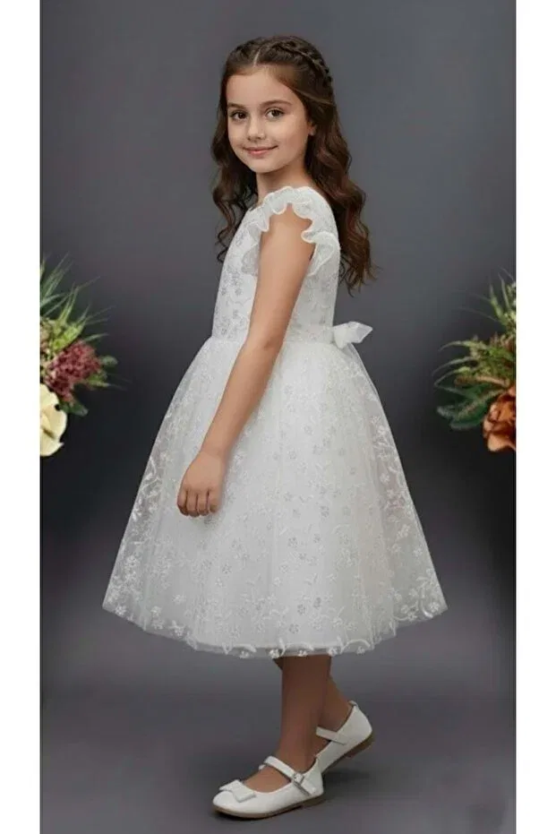 Детское платье для девочек с коротким рукавом Mnk Baby&Kids, White — фото 3