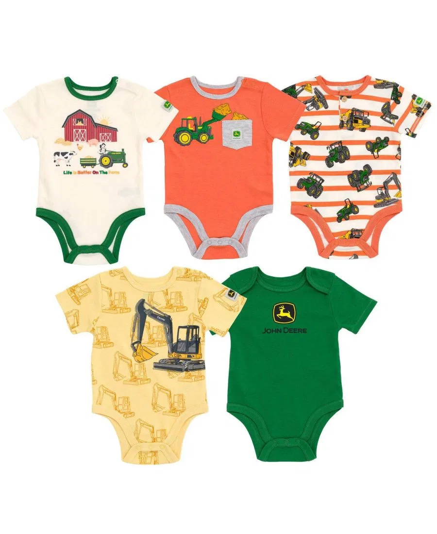 Комплект из 5 боди с коротким рукавом John Deere, Green Orange Yellow