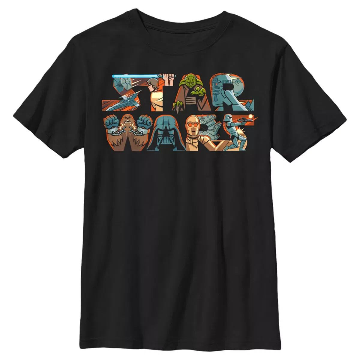 Детская футболка для мальчиков с принтом Star Wars Characters Logo Star Wars, Black