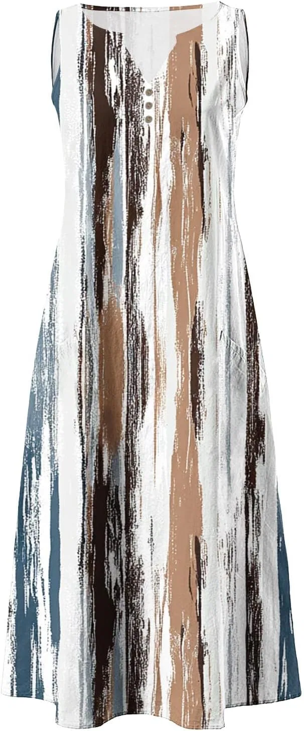 Женское летнее повседневное платье-сарафан миди с карманами, Multicolor-5 — фото 4