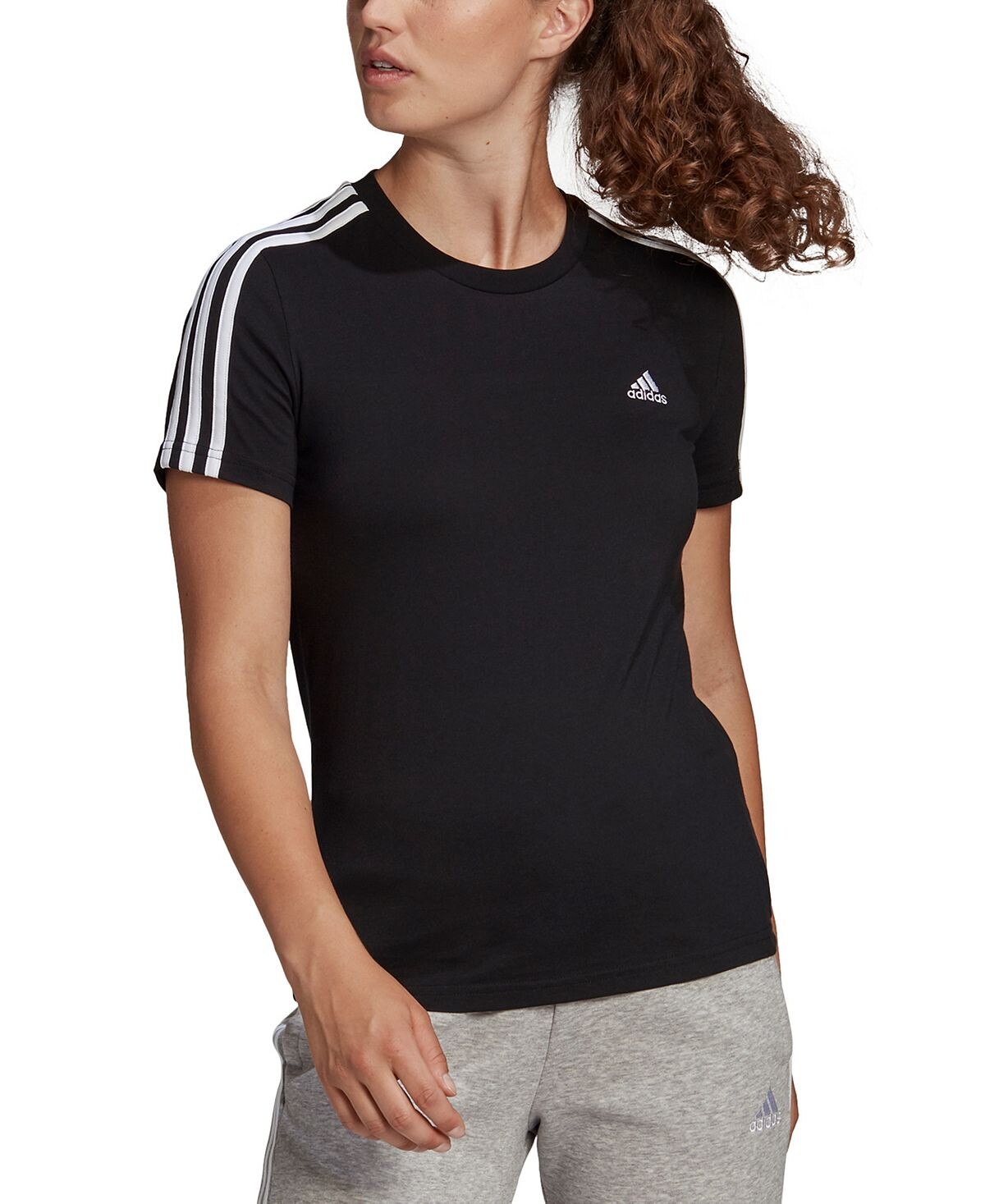 

Женская хлопковая футболка essentials с 3 полосками adidas, черный