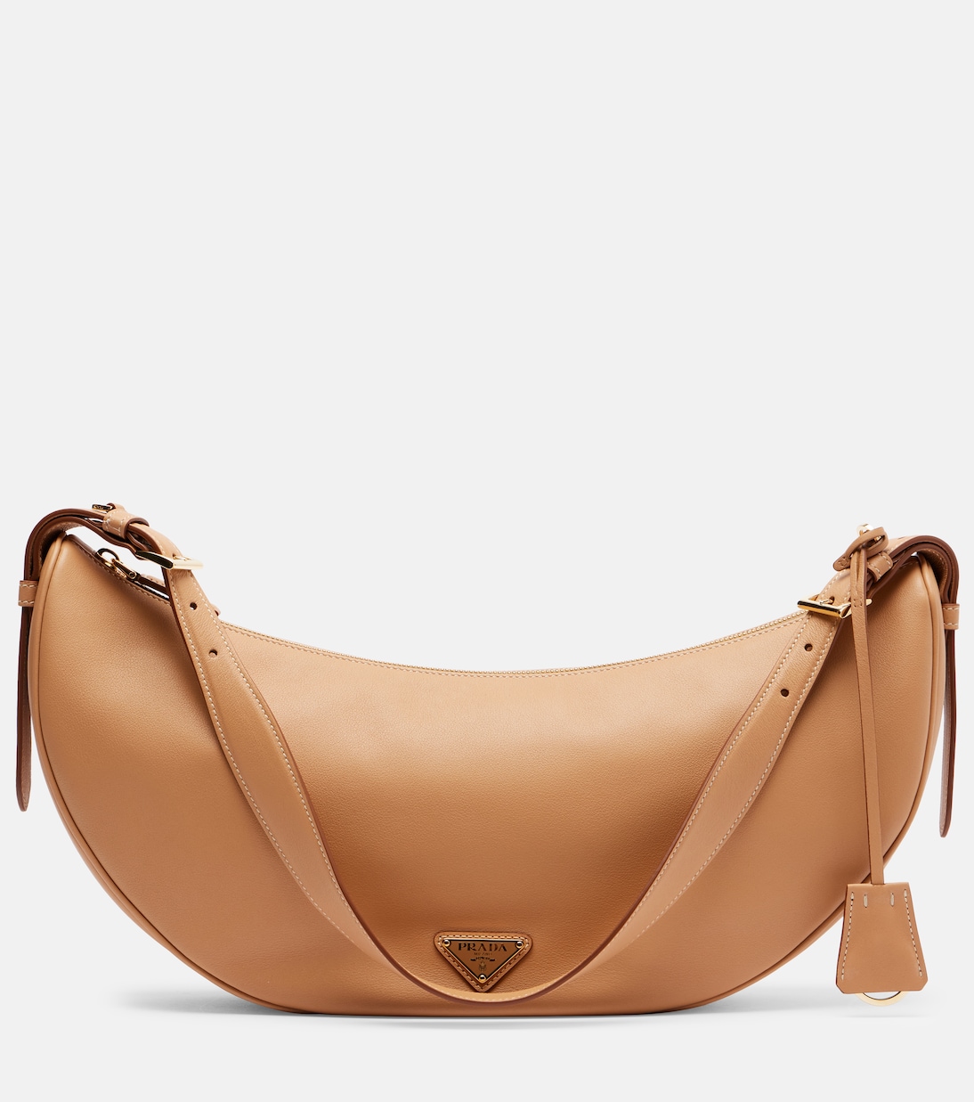 

Полукруглая большая кожаная сумка через плечо Prada, Neutral