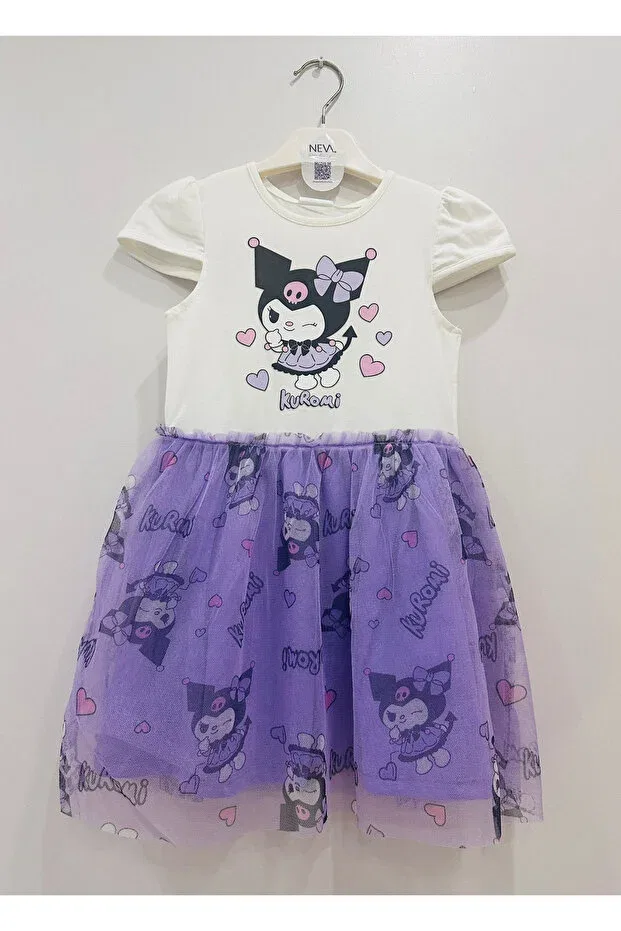 Детское платье для девочек с принтом Kuromi Printed Tulle Tutu Short Sleeve Dress Neva Baby Boutique, White