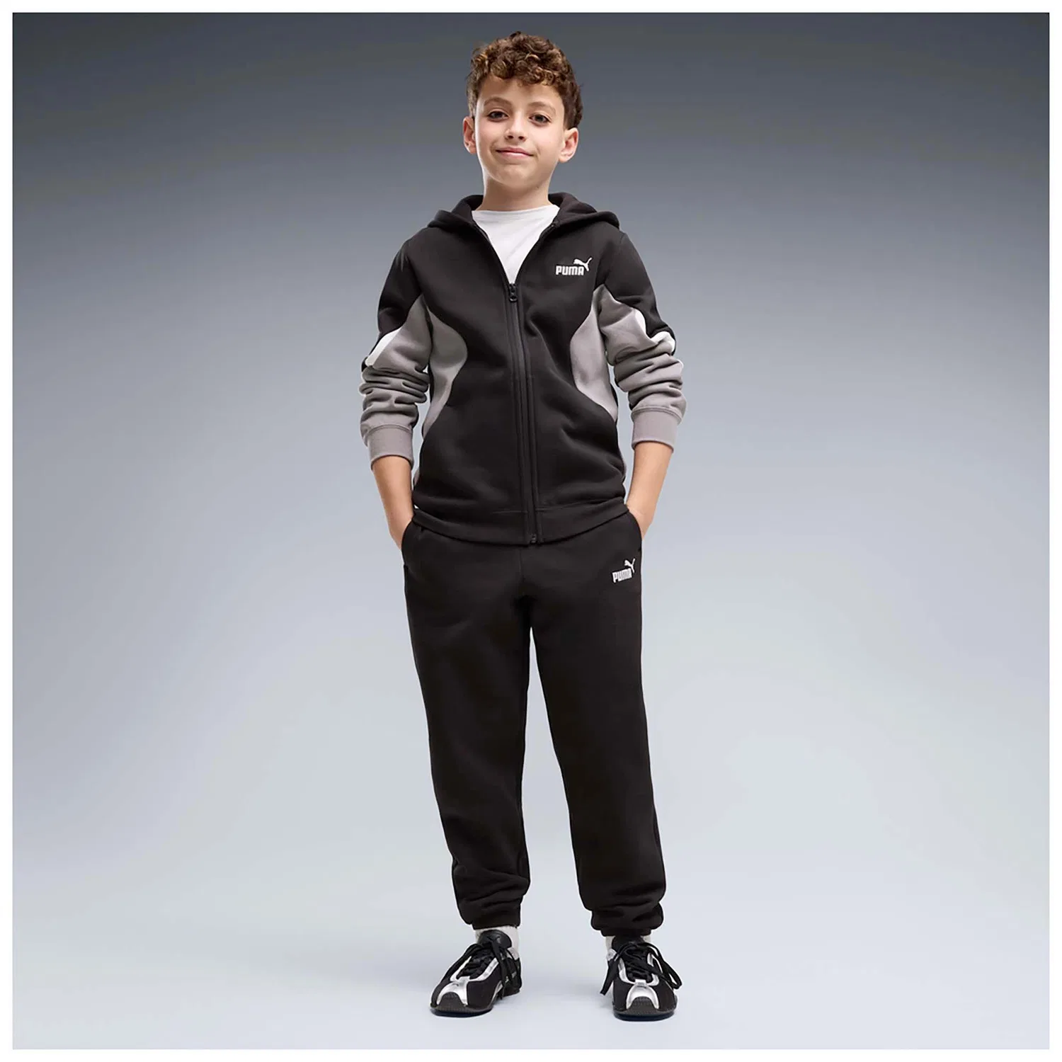 Детский спортивный костюм с капюшоном Puma Ess Block Full-Zip Sweat Anzug B, Schwarz — фото 2