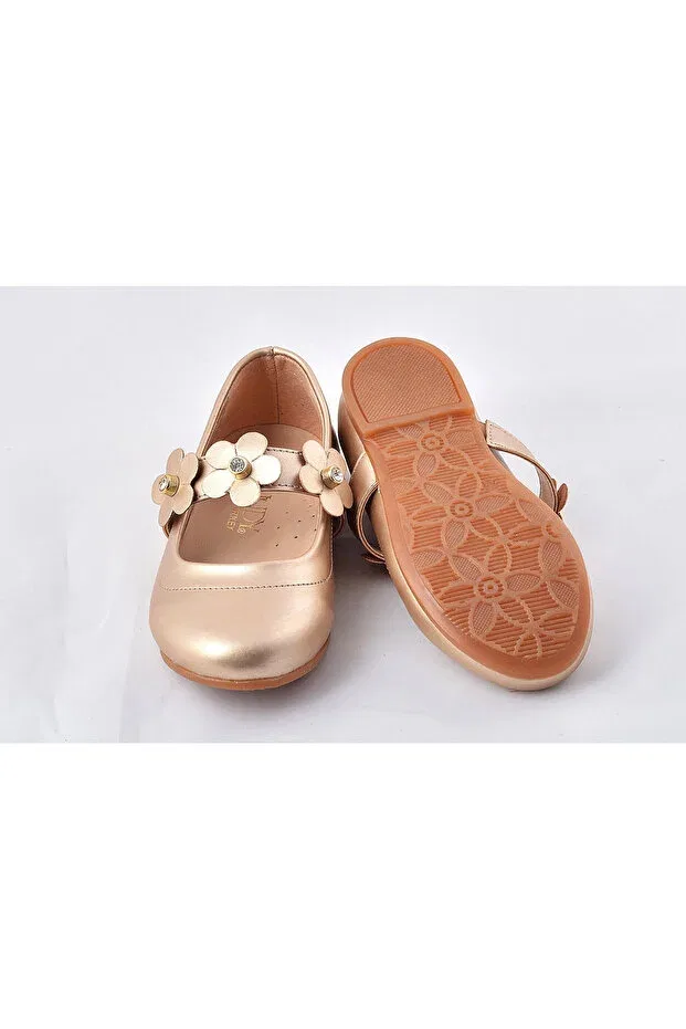 Детские балетки для девочек цветочные V.73B floral ballerinas-gold Vuddy, Gold — фото 4